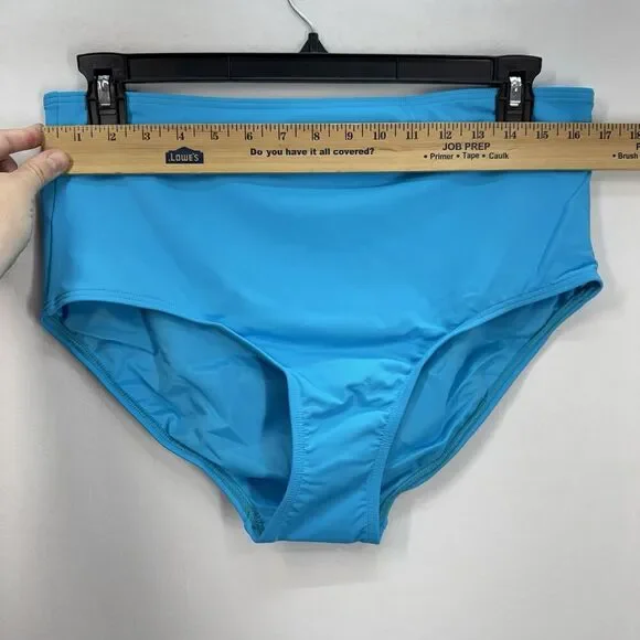 Lands End High Waisted Bikini Swim Bottoms Size 16 Turquoise Blue Beach NEW - Picture 8 of 9